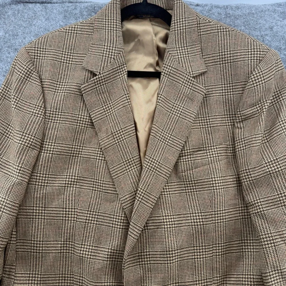 Brooks‎ Brothers Sport Coat VTG 43LG Tan Glen Plaid Two Button Blazer Jacket USA